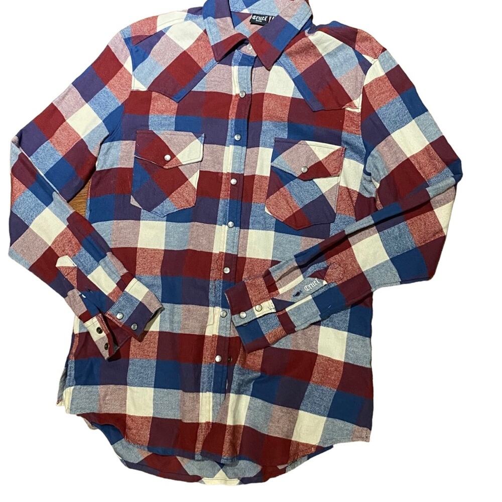 Cruel Denim Women's Small Flannel Red & Blue Plaid Pearl Snap Western Shirt